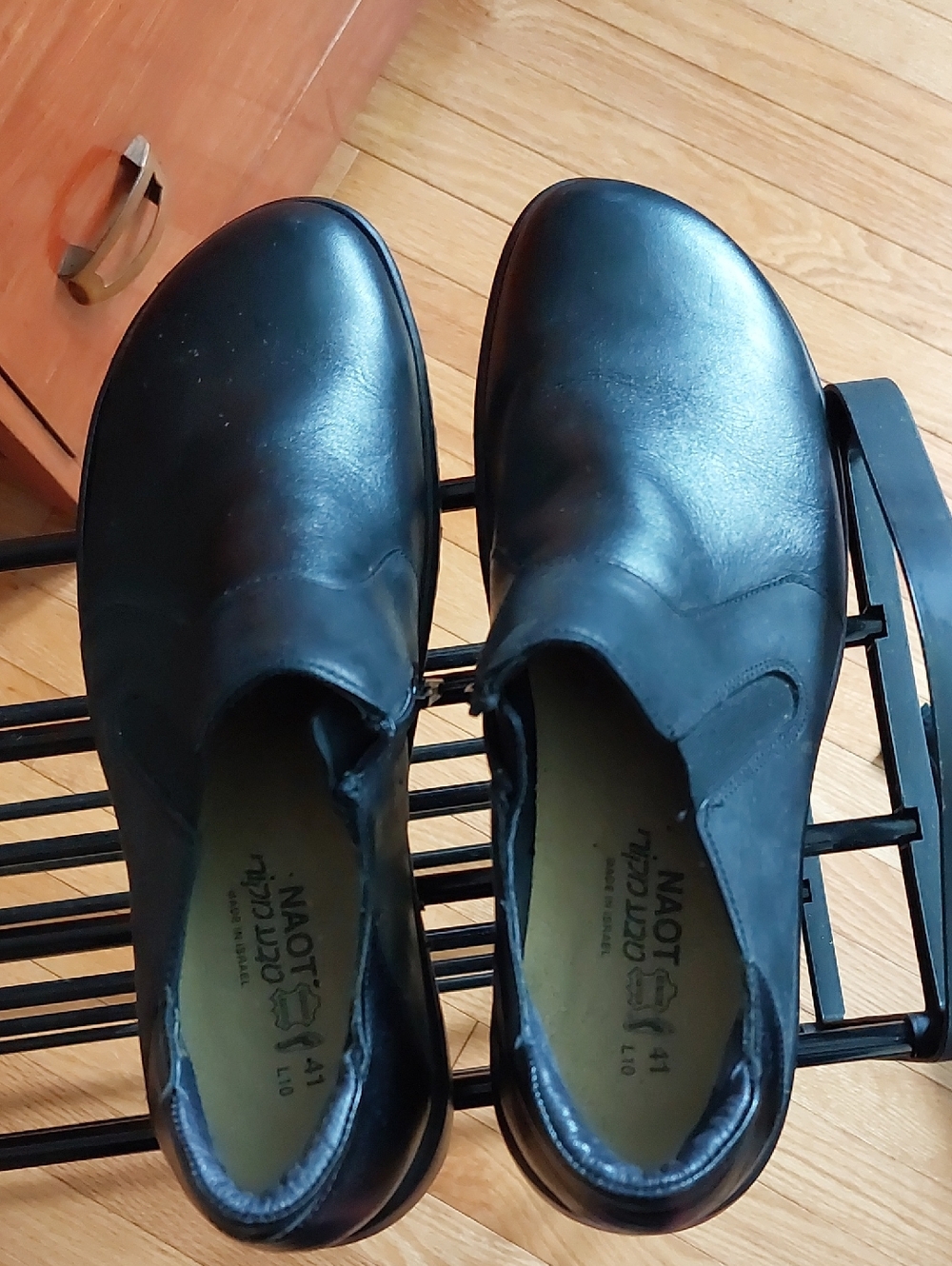Naot Black Leather Slip-On Loafers